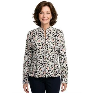 Christopher & Banks Black and White Floral Zip Jacket Size S
